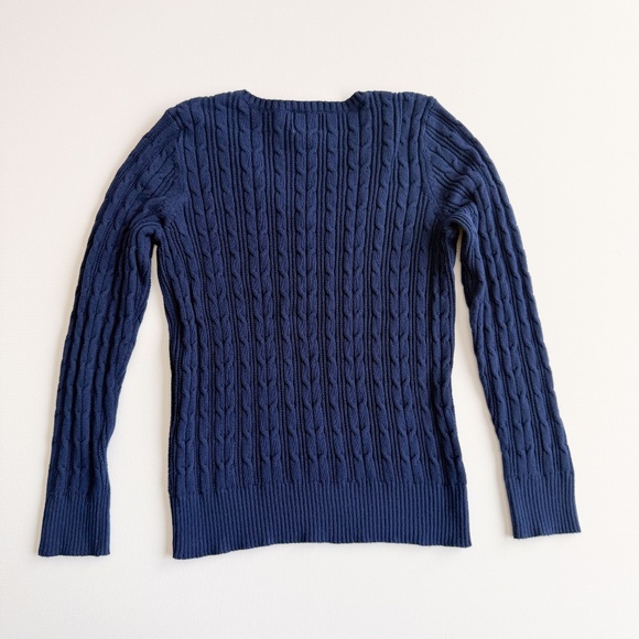 St. Johns Bay Cable Knit Sweater Large Navy Tennis Prep Old Money Academia - Picture 5 of 12